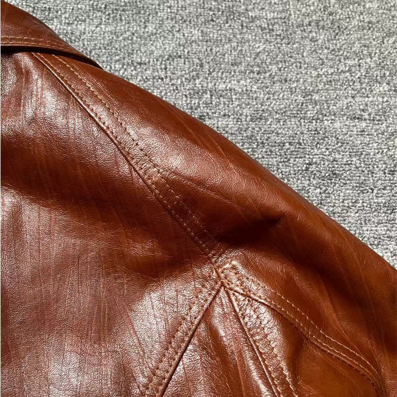 Men's sheep leather texture fancy cool style spring-automn-winter men'brown top - YZ Lether
