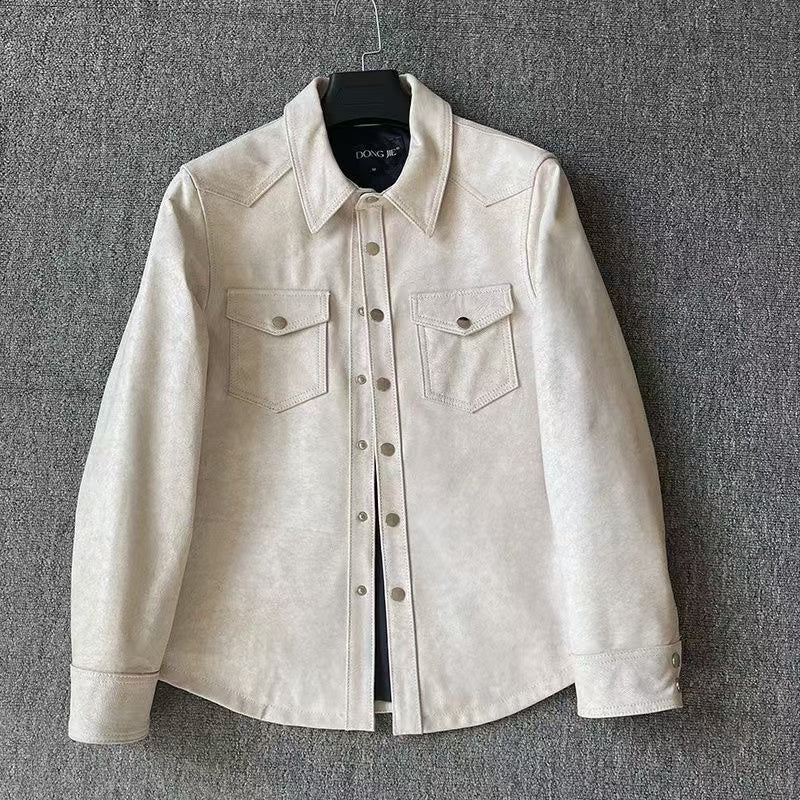 Men's cow leather shirts blouse inner layer classic casual men top - YZ Lether