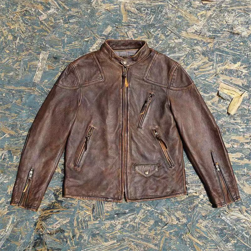 Men's cowhide leather flight black motorcycle coat classic warm men's jacket A99 - YZ Lether