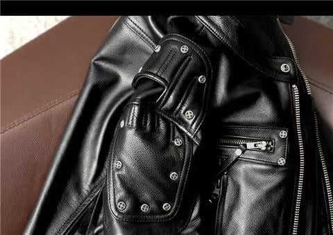 Men's sheep leather flight black motorcycle coat classic winter warm men's jacket - YZ Lether