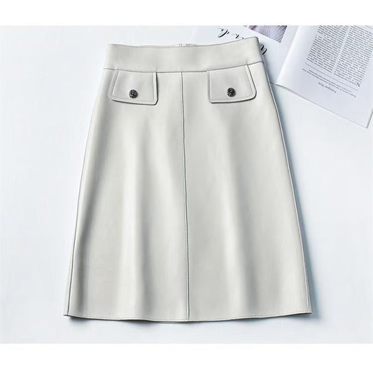 Women's sheep leather dress classic spring-automn classic style half short skirt bustier N2 - YZ Lether