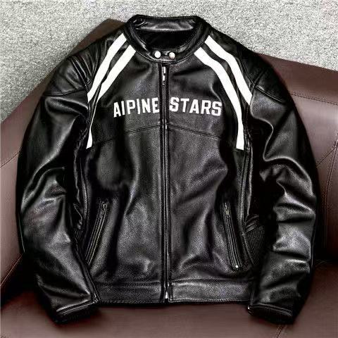Men's cowhide leather flight black motorcycle coat classic warm men's jacket A101 - YZ Lether