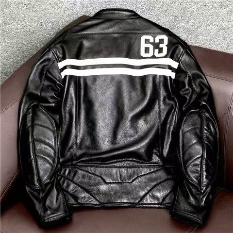 Men's cowhide leather flight black motorcycle coat classic warm men's jacket A101 - YZ Lether