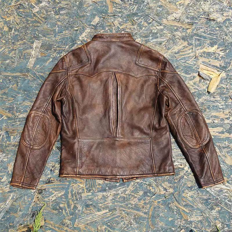 Men's cowhide leather flight black motorcycle coat classic warm men's jacket A99 - YZ Lether