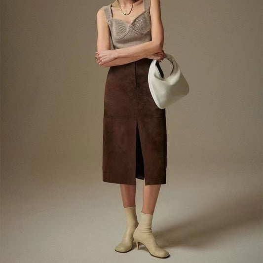 Women's sheep patent leather dress classic all seasons modern style half short skirt bustier - YZ Lether