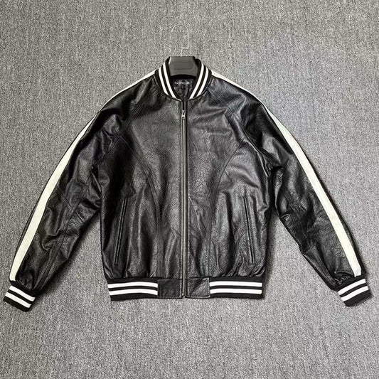 Men's cow leather jacket classic all seasons men's motorcycle cool coat top - YZ Lether