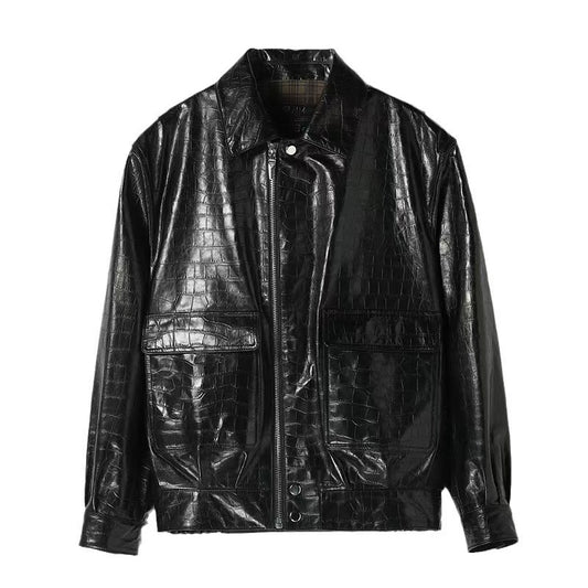Men's sheep leather coat crocodile texture fancy cool style spring-automn-winter men's luxury top - YZ Lether