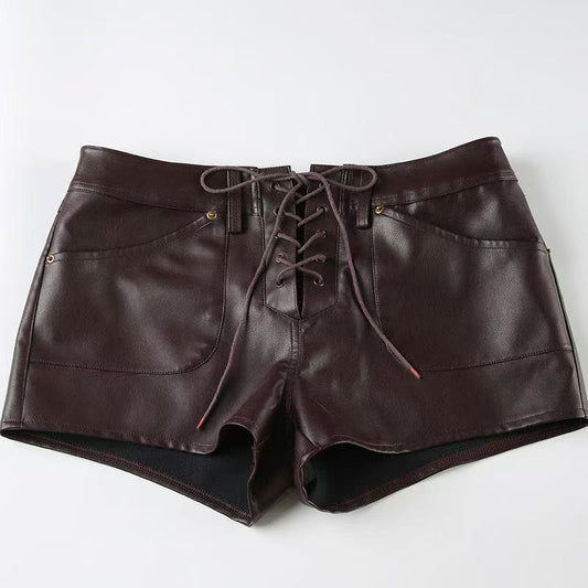 Women's sustainable leather short pants tassel design classic all seasons modern style eco-friendly pants - YZ Lether