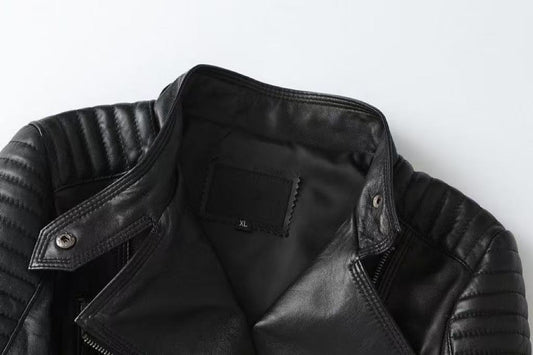 Women's sheep leather black flight jacket coat fabric splicing classic spring-automn women's motorcycle top t2 - YZ Lether