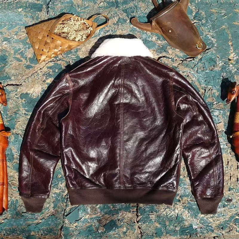 Men's sheep burgundy red leather A2 flight coat padded leather jacket winter men's top - YZ Lether