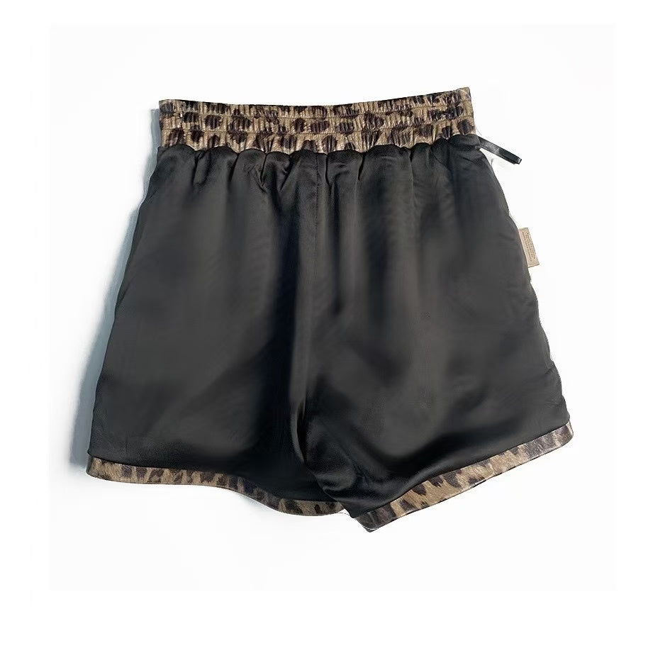 Women's sheep leather leopard print short pants trousers chill spring-automn comfortable pants - YZ Lether