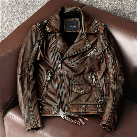 Men's cow leather flight green motorcycle coat classic winter warm men's jacket A10 - YZ Lether