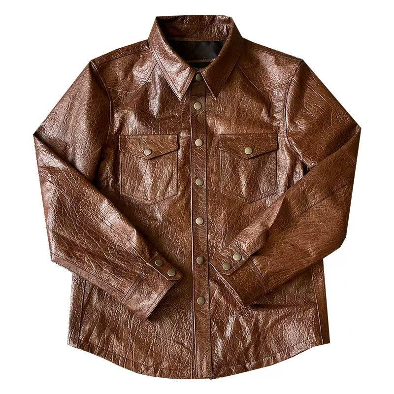 Men's cow leather shirts blouse inner layer classic casual men top - YZ Lether