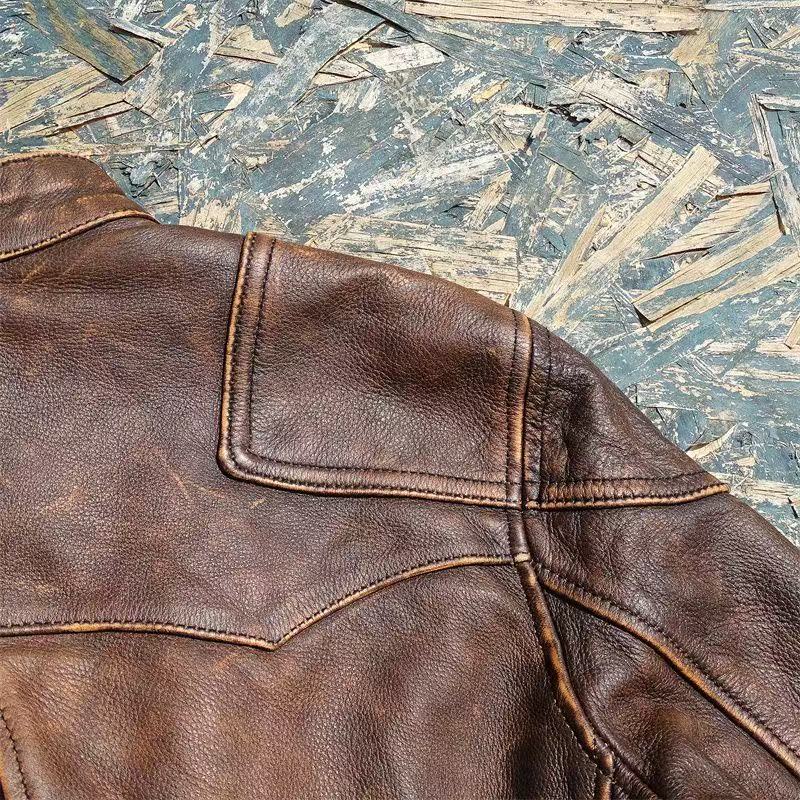 Men's cowhide leather flight black motorcycle coat classic warm men's jacket A99 - YZ Lether