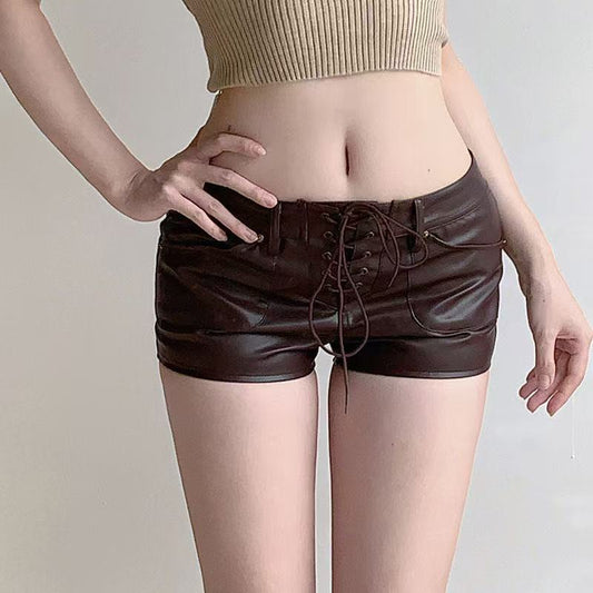 Women's sustainable leather short pants tassel design classic all seasons modern style eco-friendly pants - YZ Lether