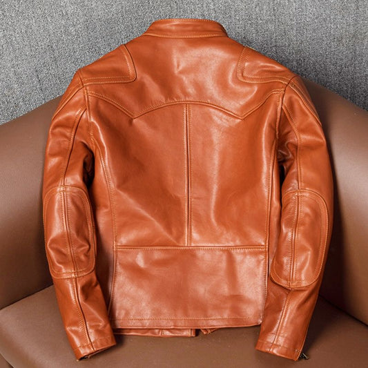 Men's cowhide leather flight yellow motorcycle coat classic warm men's jacket A102 - YZ Lether