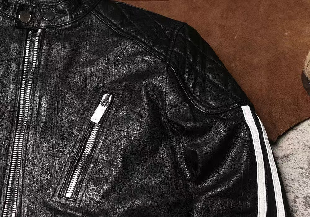 Men's sheep leather jacket classic spring-automn men's motorcycle cool coat top - YZ Lether