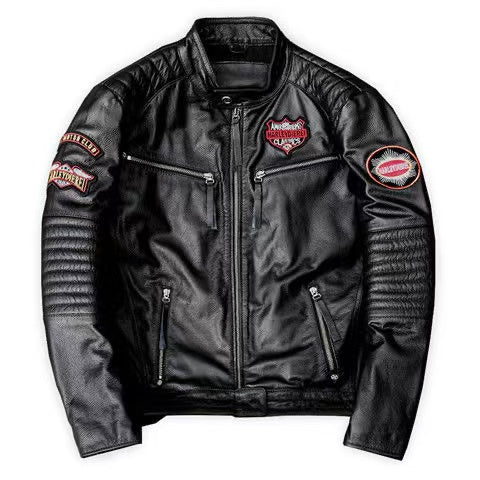 Men's sheep leather flight black indian style motorcycle coat classic winter warm men's jacket A6 - YZ Lether