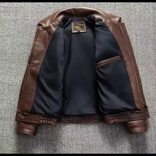 Men's sheep leather flight brown motorcycle coat classic winter warm men's jacket A4 - YZ Lether