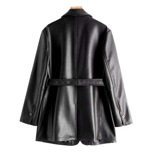 Women's sheep leather black coat classic fashionable spring-automn women's casual top - YZ Lether