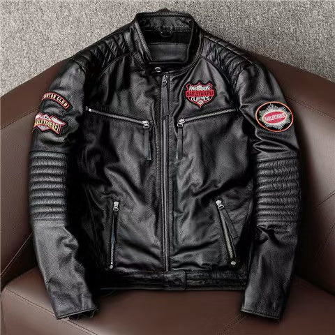 Men's sheep leather flight black indian style motorcycle coat classic winter warm men's jacket A6 - YZ Lether