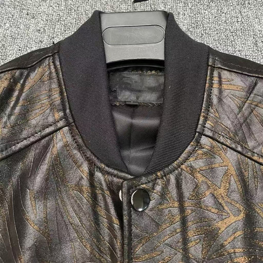 Men's cow leather flight green motorcycle coat classic winter warm men's jacket A18 - YZ Lether