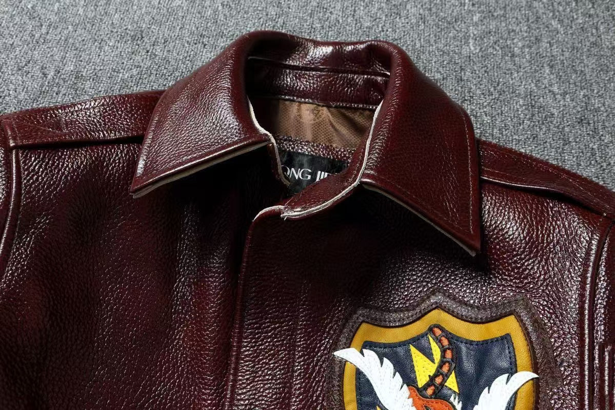 Men's cowhide leather A2 flight red coat classic spring-automn men's casual top N1 - YZ Lether