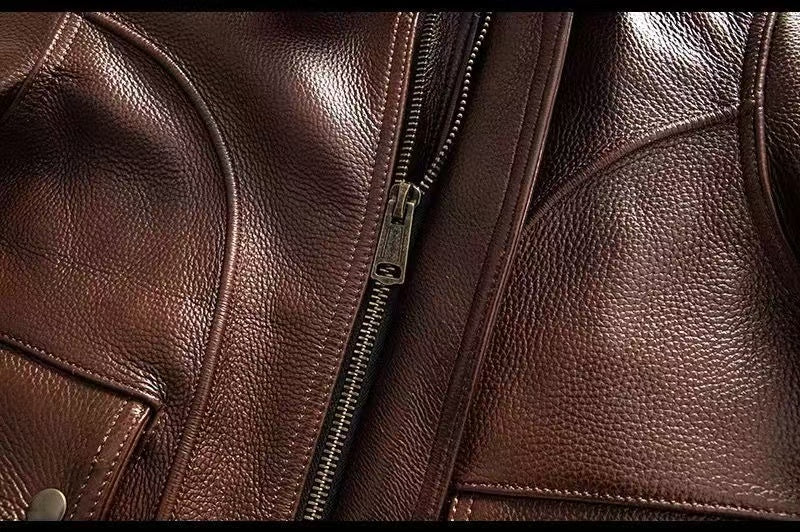 Men's sheep leather flight brown motorcycle coat classic winter warm men's jacket A4 - YZ Lether