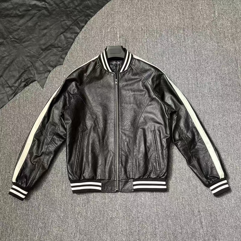 Men's cow leather jacket classic all seasons men's motorcycle cool coat top - YZ Lether