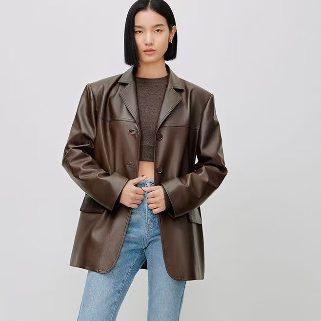 Women's sheep leather suit coat classic spring-automn women's top - YZ Lether