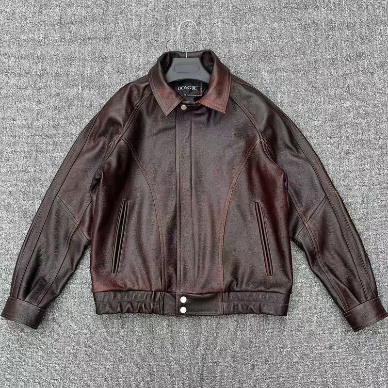Men's cow leather jacket motorcycle coat classic winter warm men's jacket A20 - YZ Lether