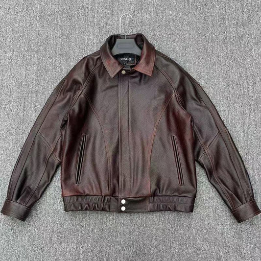 Men's cow leather jacket motorcycle coat classic winter warm men's jacket A20 - YZ Lether