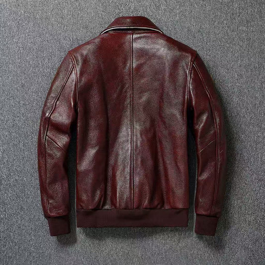 Men's cowhide leather A2 flight red coat classic spring-automn men's casual top N1 - YZ Lether