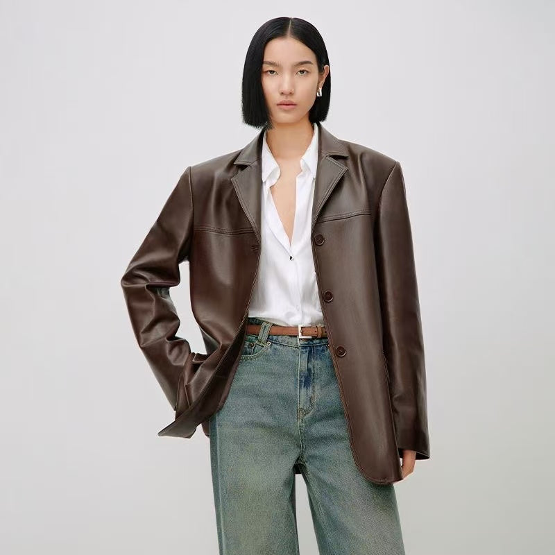 Women's sheep leather suit coat classic spring-automn women's top - YZ Lether