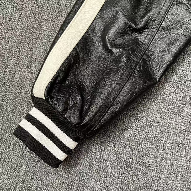 Men's cow leather jacket classic all seasons men's motorcycle cool coat top - YZ Lether