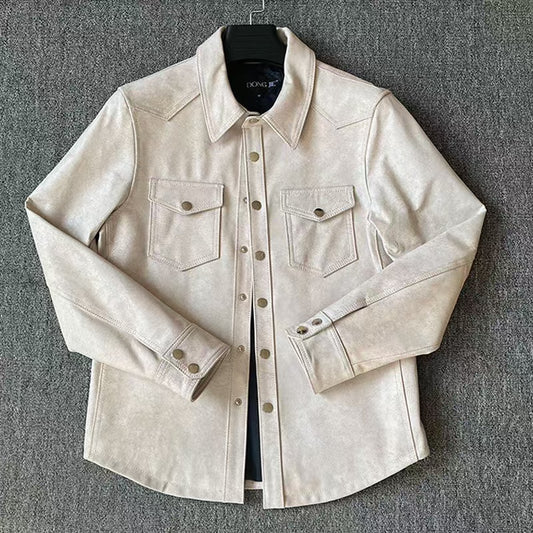 Men's cow leather shirts blouse inner layer classic casual men top - YZ Lether