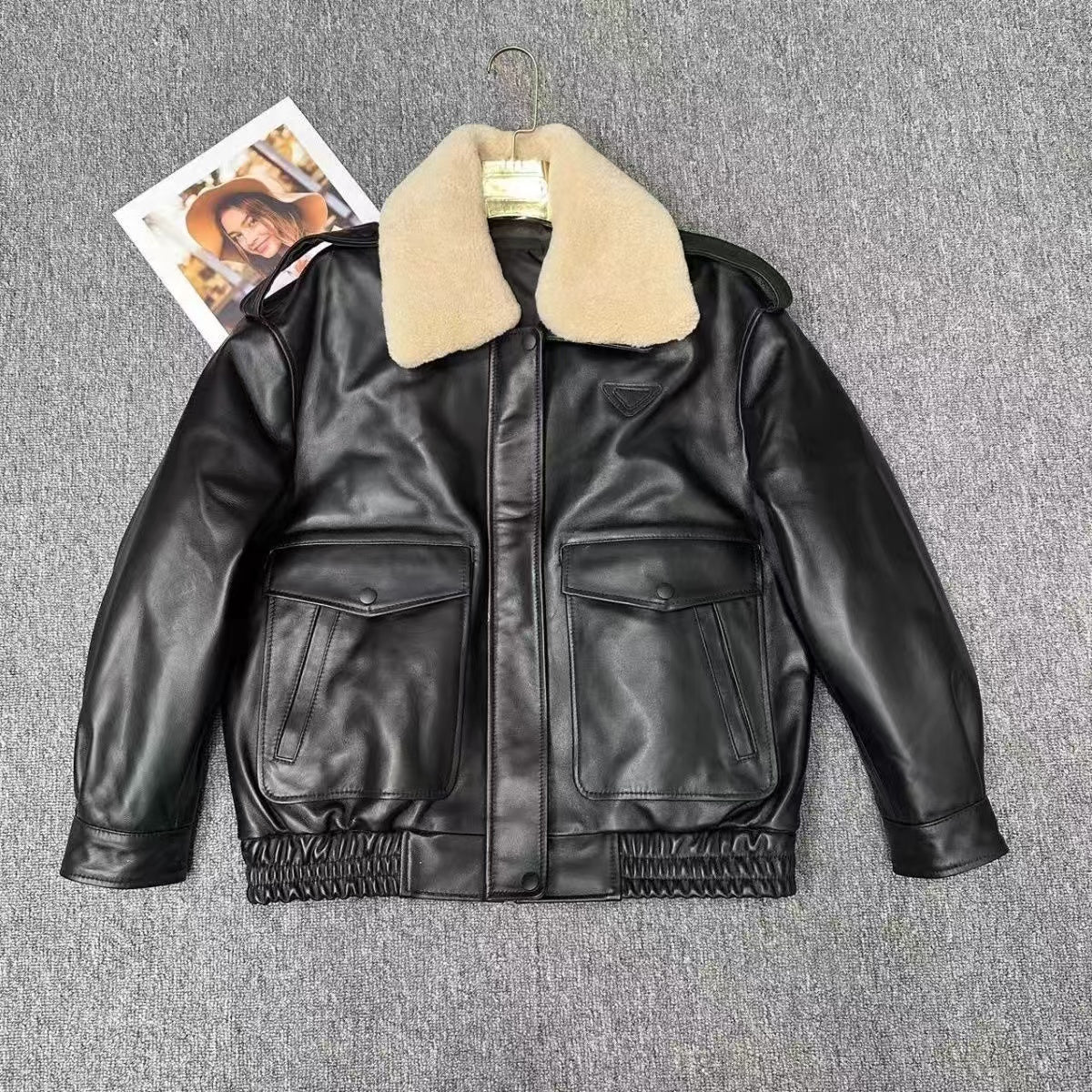 Men's sheep black leather A2 flight coat padded leather jacket winter men's top - YZ Lether