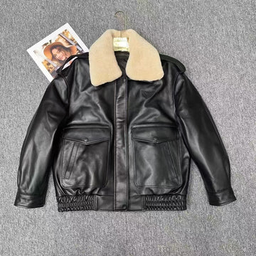 Men's sheep black leather A2 flight coat padded leather jacket winter men's top - YZ Lether