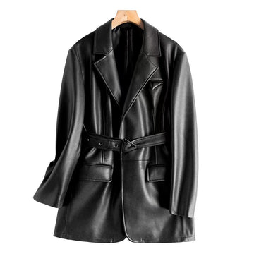 Women's sheep leather black coat classic fashionable spring-automn women's casual top - YZ Lether