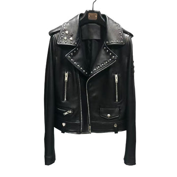 Women's sheep leather Rivet motorcycle style spring-automn women's cool top - YZ Lether