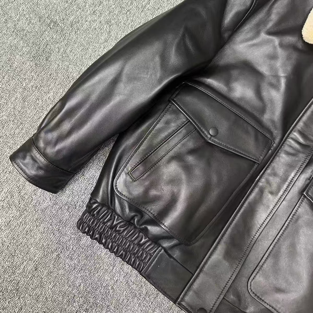 Men's sheep black leather A2 flight coat padded leather jacket winter men's top - YZ Lether