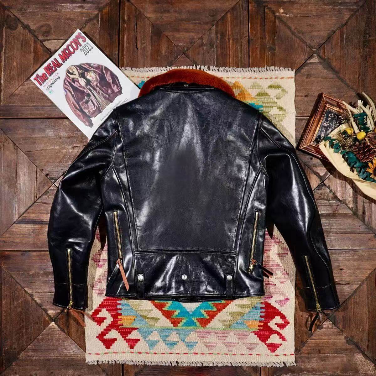 Men's cowhide leather flight black motorcycle coat classic winter warm men's jacket A9 - YZ Lether