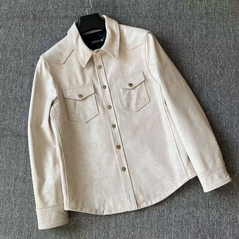 Men's cow leather shirts blouse inner layer classic casual men top - YZ Lether