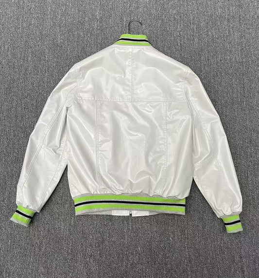 Men's cowhide white leather jacket classic spring-automn men's baseball top - YZ Lether