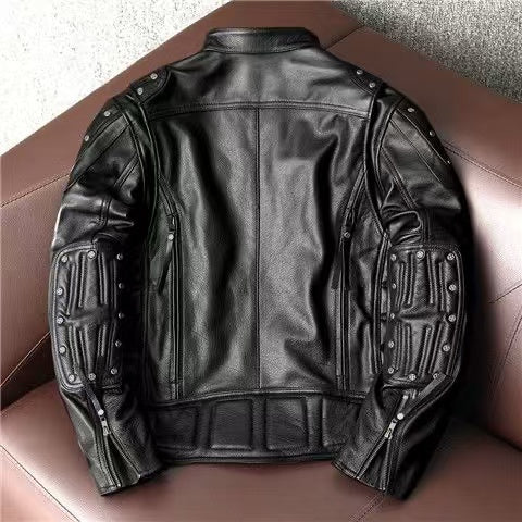 Men's sheep leather flight black motorcycle coat classic winter warm men's jacket - YZ Lether