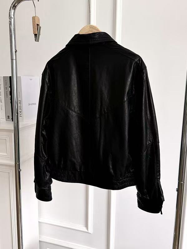 Women's sheep leather black coat classic motorcycle spring-automn women's cool top 3 - YZ Lether