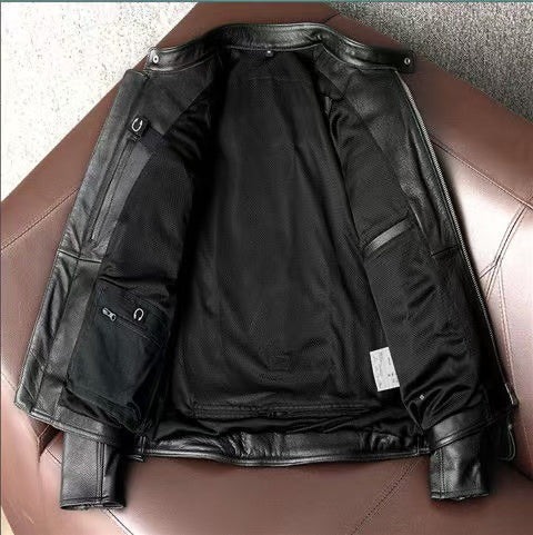 Men's sheep leather flight black motorcycle coat classic winter warm men's jacket - YZ Lether