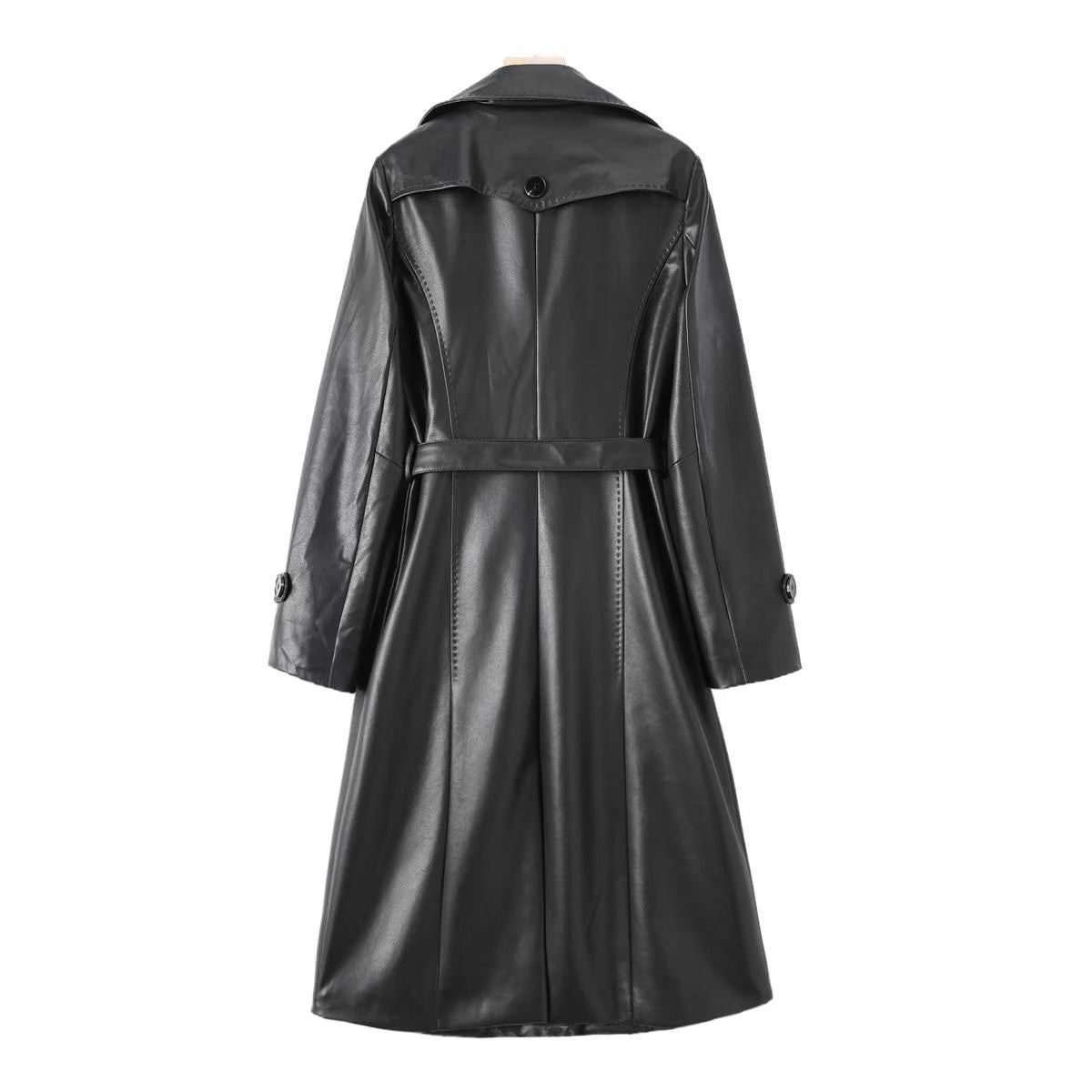Women's sheep leather black long trench coat classic spring-automn women's casual long top - YZ Lether
