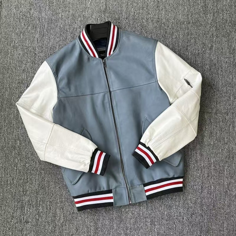 Men's sheep leather jacket classic all season men's baseball top - YZ Lether