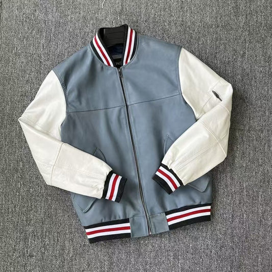 Men's sheep leather jacket classic all season men's baseball top - YZ Lether